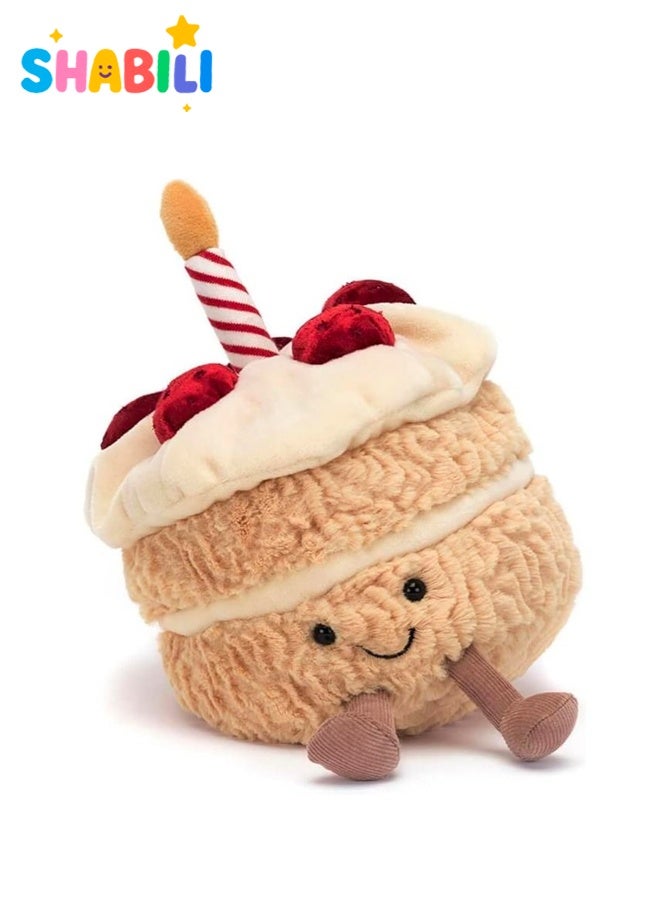 SHABILI Birthday Cake Plush Pillow 28cm Stuffed Animal, Plush Fabric With PP Cotton Filling For Soft Cuddles And Kawaii Smile Strawberry Design, Cute Gift For Kids Ages 3+ Toddlers And Home Party Decor (Bedroom Living Room) - Image 1